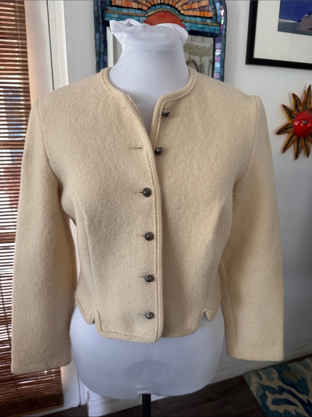 Women's Cream Wool Blend Cropped Jacket